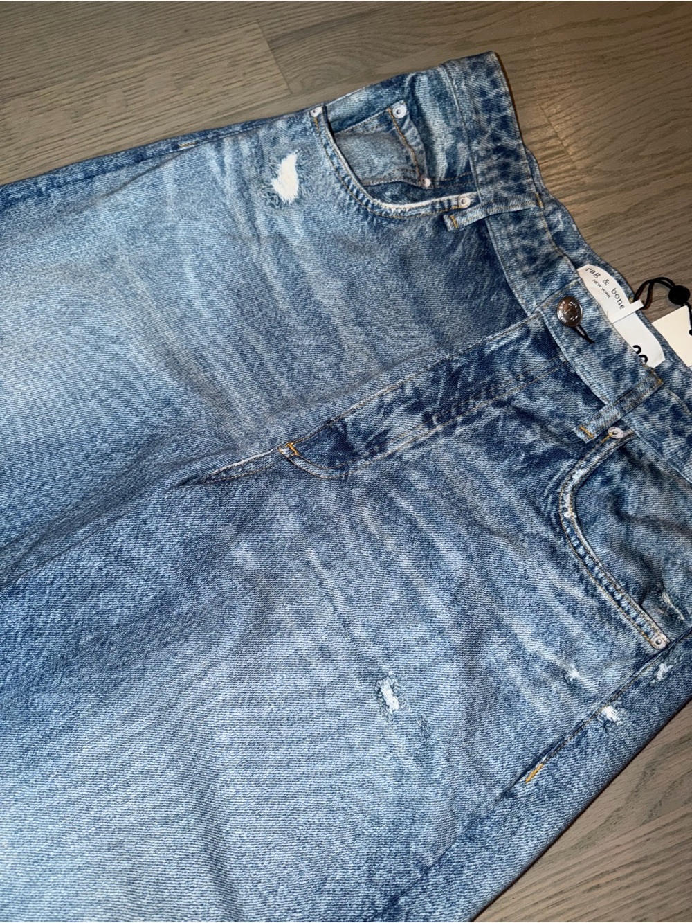 rag & bone Distressed Wide-Leg Jeans - Light Blue - Picture 2 of 4
